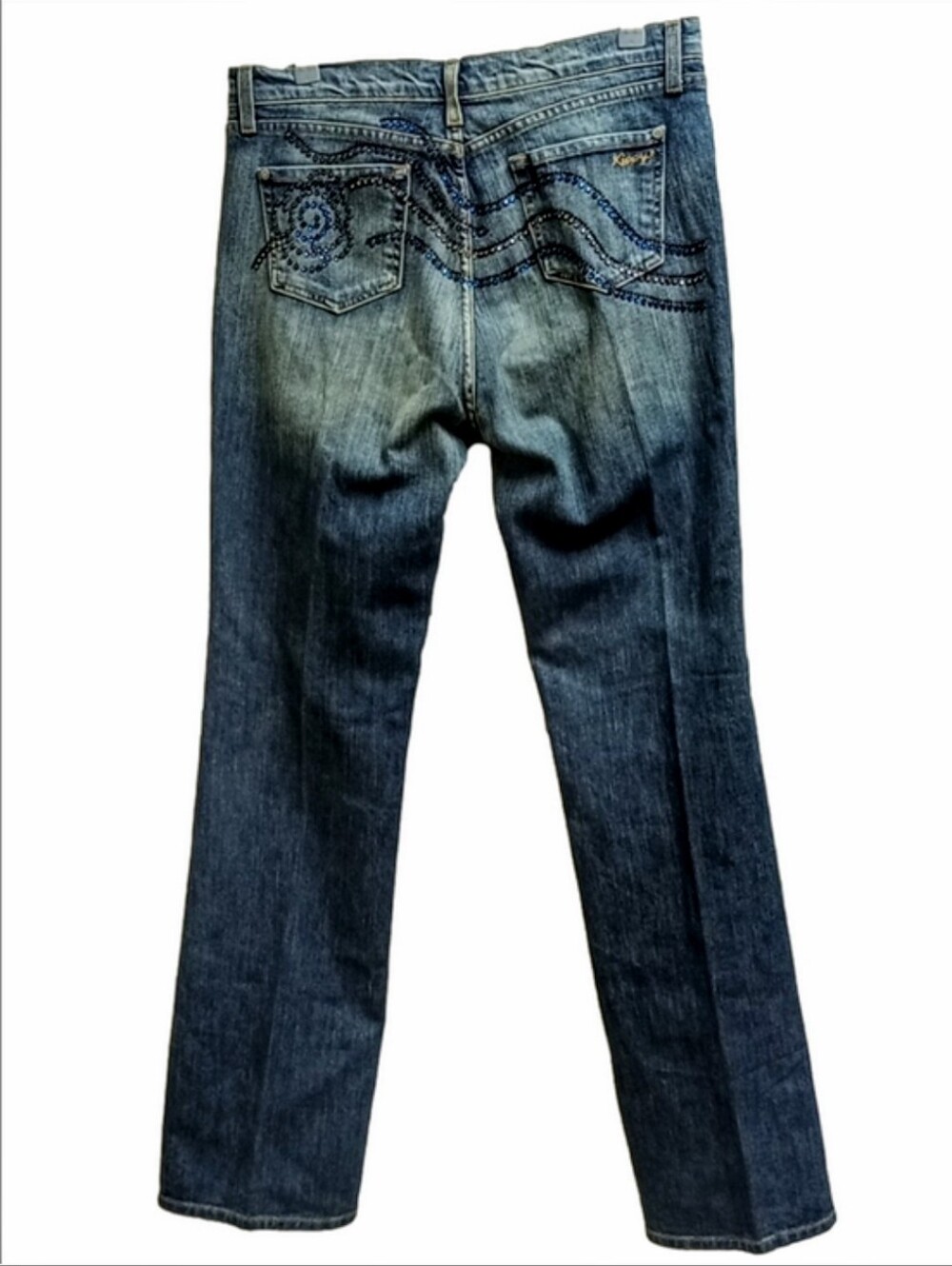 🩵✨KIPPYS SWAROVSKI CRYSTALS ROSE EMBELLISHED WIDE LEG BOOT CUT WOMEN'S JEANS✨ - Picture 10 of 16